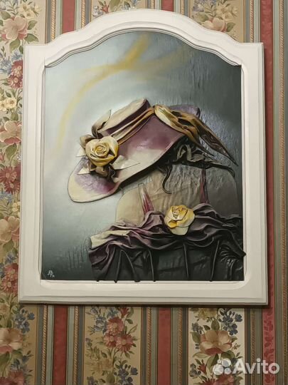 Картина из натуральной кожи антиквариат