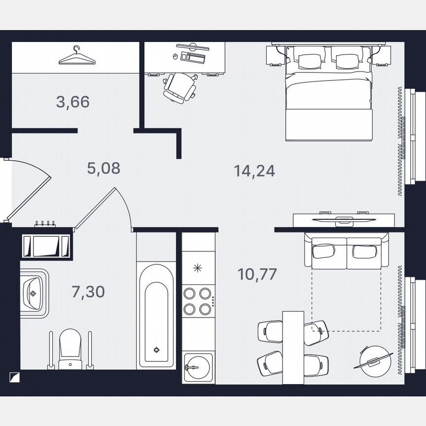 1-к. апартаменты, 41,1 м², 10/24 эт.