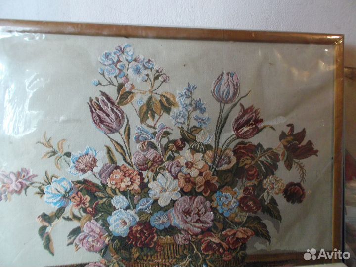 Картина Зимний вечер СССР и Цветы в корзине