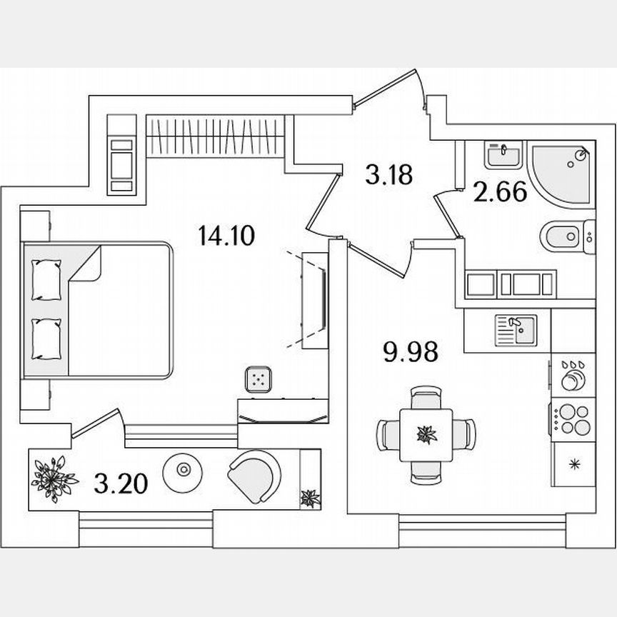 1-к. квартира, 31,5 м², 22/23 эт.