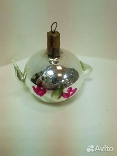 Стеклянная ёлочная игрушка СССР чайник