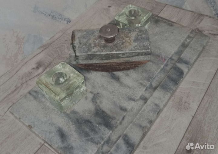 Старинный мраморный чернильный набор+ пресс-папье