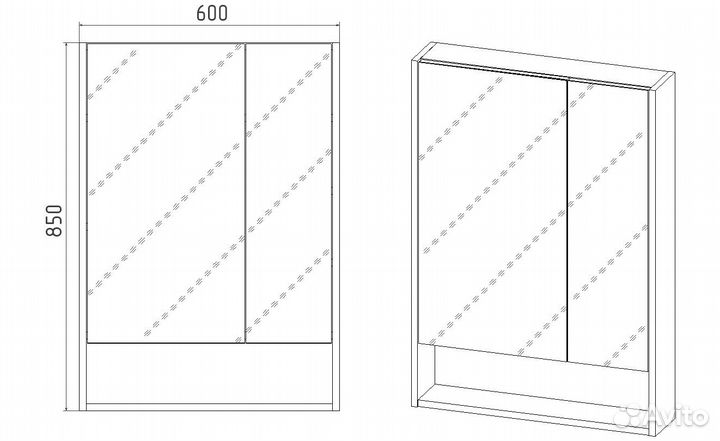 Зерк. шкаф viant Мальта 60 белый 134x600x850 прав