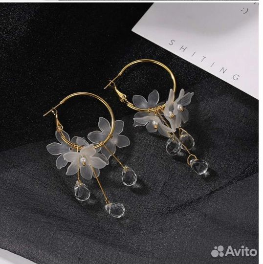 Серьги цветок кольцо длинные