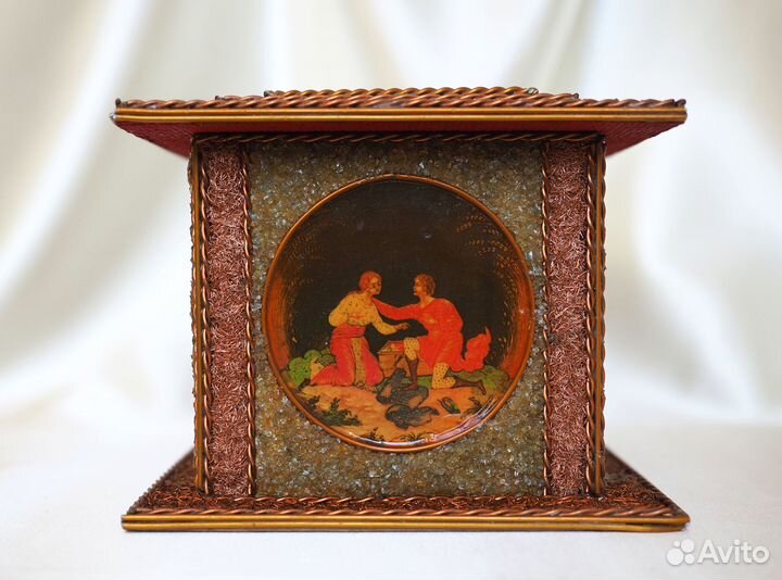 Шкатулка СССР Ручная работа Медь Стекло