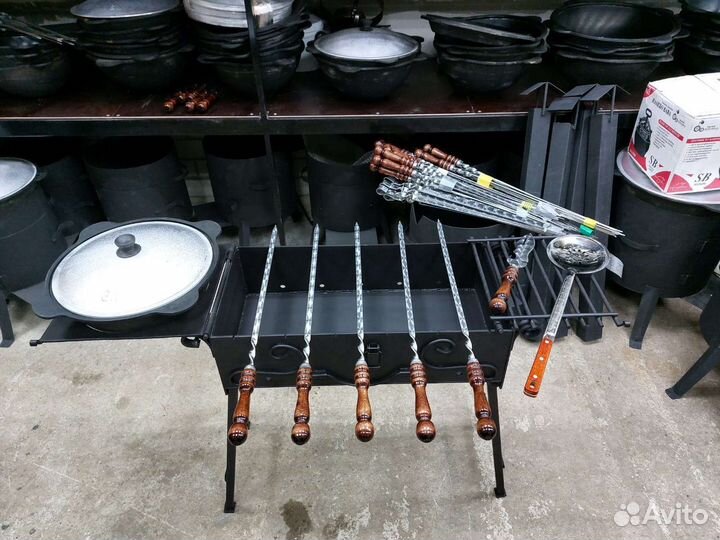 Мангал+ казан 6л+шампура+шумовка+нож-вилка