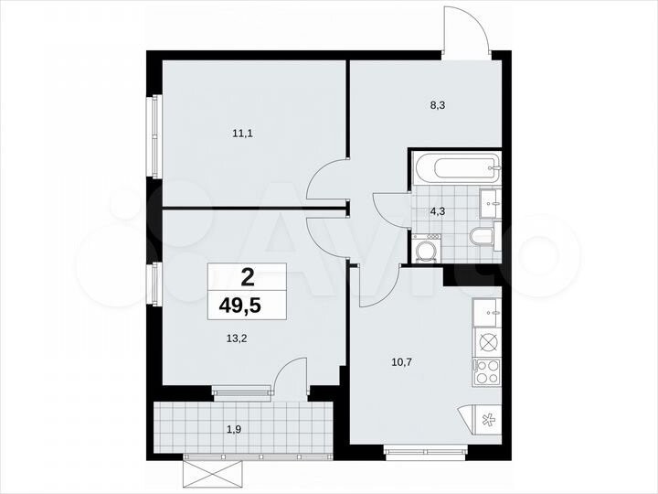 2-к. квартира, 49,5 м², 14/18 эт.