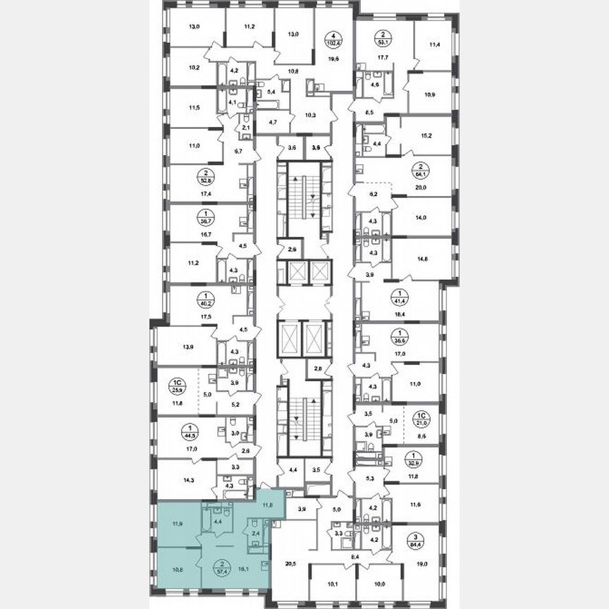 2-к. квартира, 57,4 м², 5/20 эт.