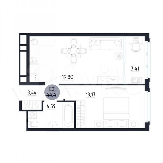 1-к. квартира, 44,4 м², 25/25 эт.