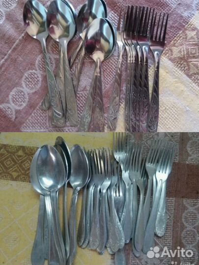 Чайник, ложки, вилки, тарелки, кастрюли и др