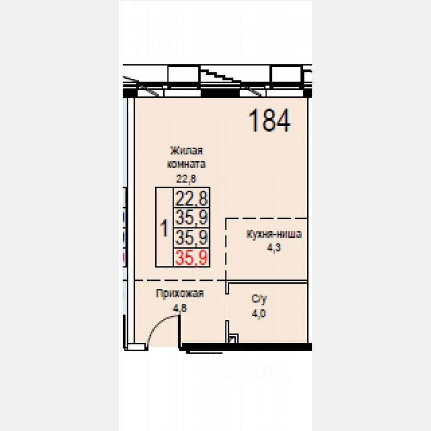 1-к. апартаменты, 35,9 м², 15/23 эт.