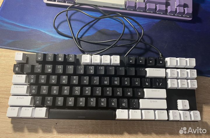 Механическая клавиатура, бело-чёрная, Red switch
