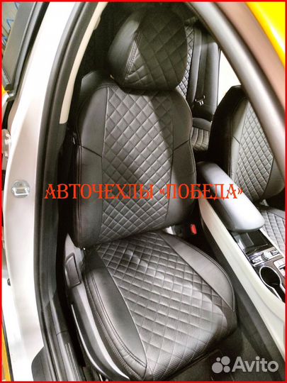 Чехлы Kia K5 из экокожи чёрные Ромб