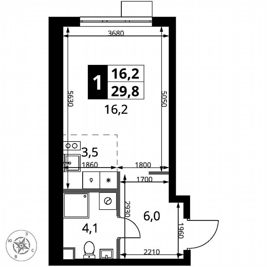 Квартира-студия, 29,8 м², 7/18 эт.