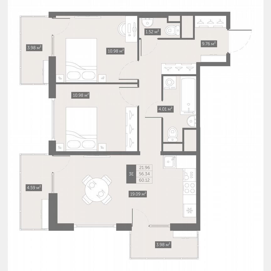 2-к. квартира, 60,1 м², 7/10 эт.