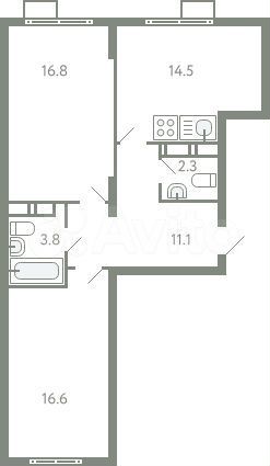 2-к. квартира, 65,1 м², 9/9 эт.