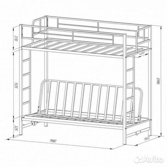 Двухъярусная кровать с раскладным диваном