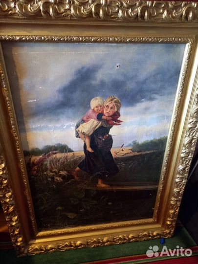 Огромная Старинная Картина на холсте до 1917г