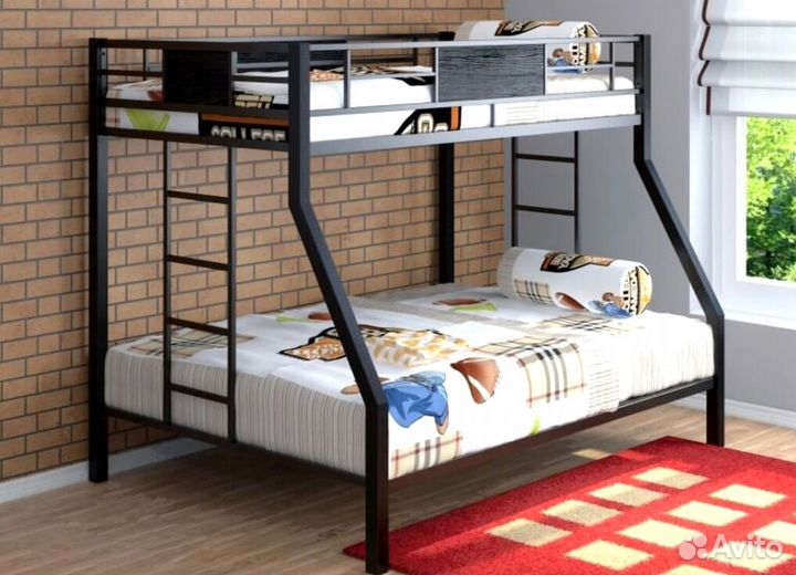 Двухъярусная кровать манеж с высокими бортиками