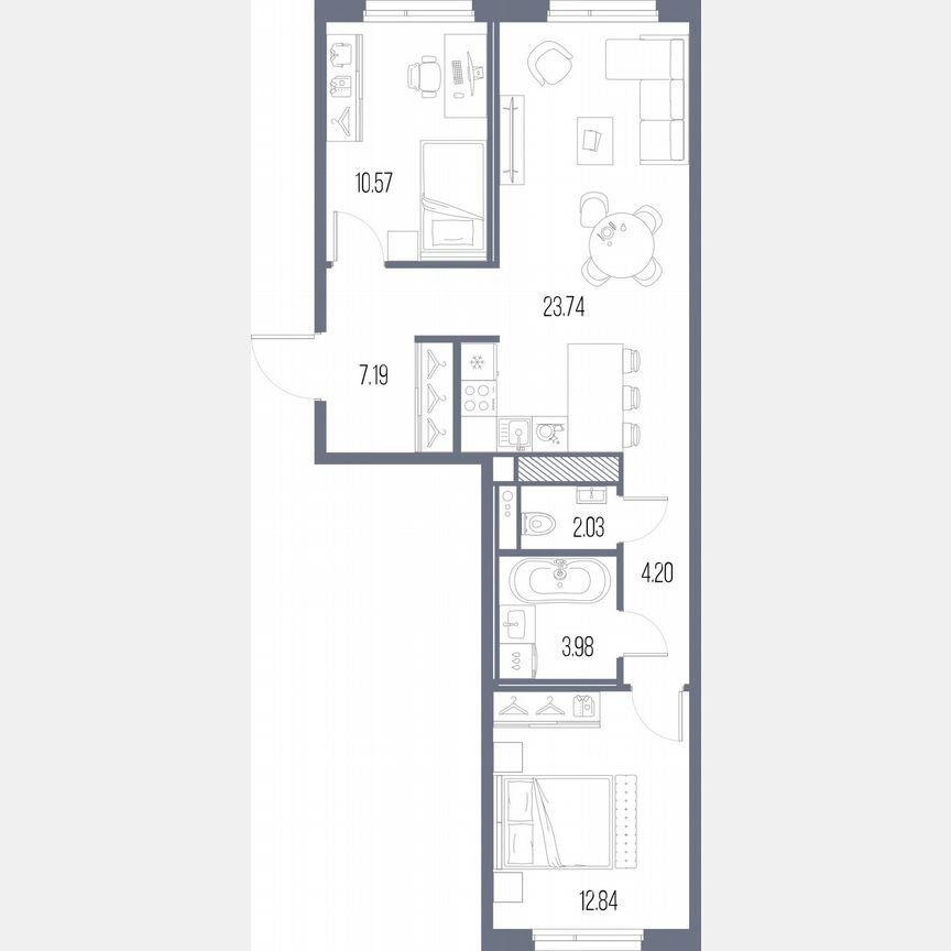 2-к. квартира, 64,6 м², 8/10 эт.