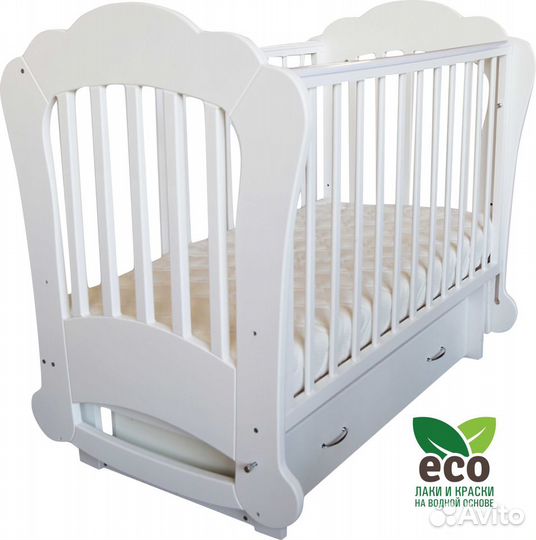 Кроватка Соня Любава (на маятнике+ящик) Белая