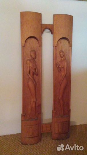 Панно Адам и Ева. Резьба, дерево