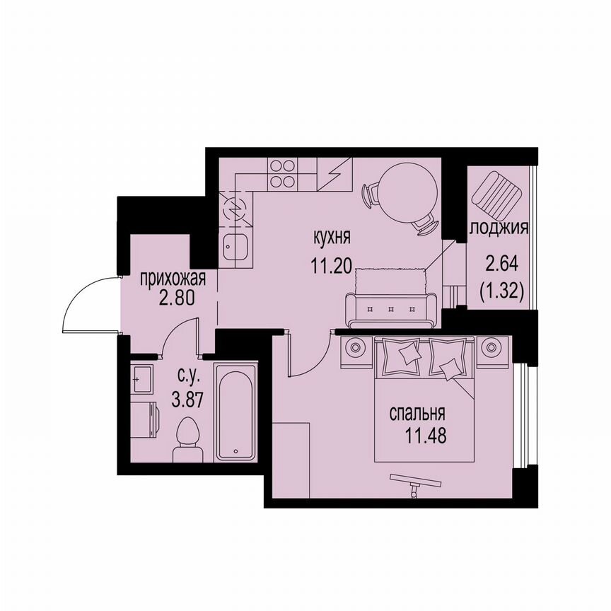 1-к. квартира, 30,7 м², 8/12 эт.