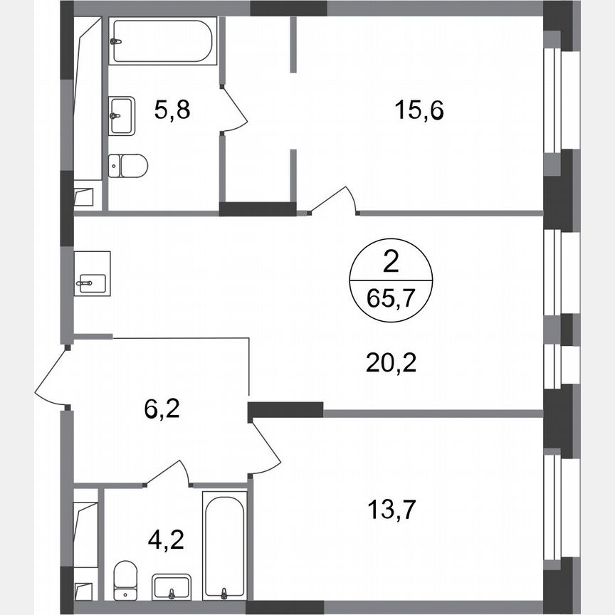 2-к. квартира, 65,7 м², 11/20 эт.