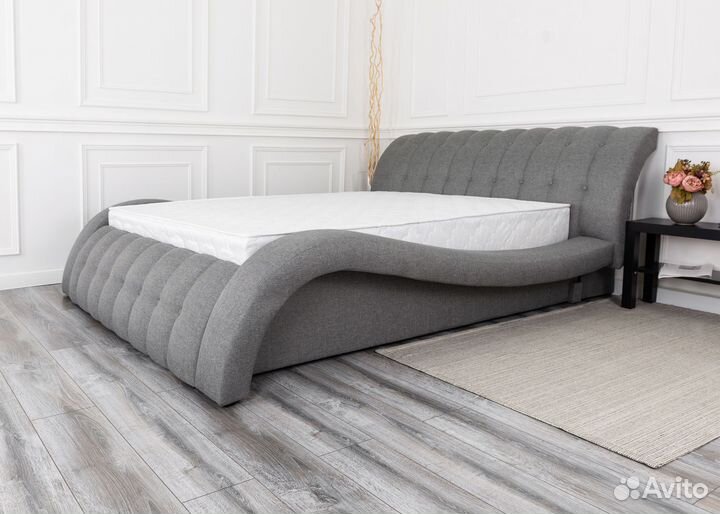 Кровать 200х200 рогожка серая