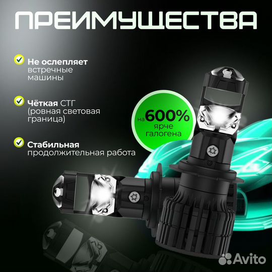 Светодиодные лампы LED H7 с линзой