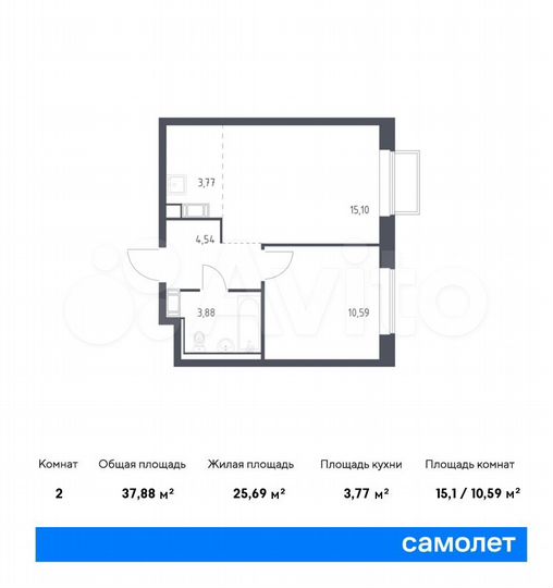 2-к. квартира, 37,9 м², 13/17 эт.