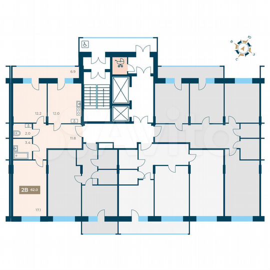 2-к. квартира, 62 м², 8/12 эт.