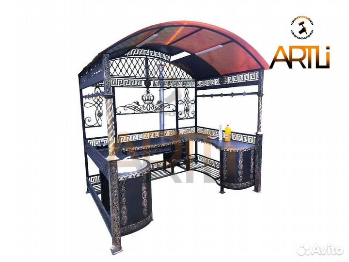 Кованая Беседка с мангалом и печью 