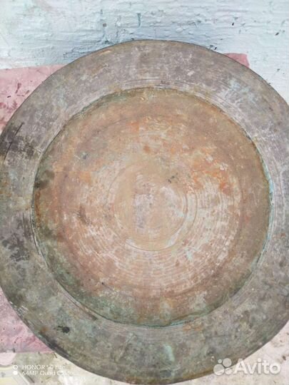 Древнее медное блюдо 1кг веса, диаметр 25см