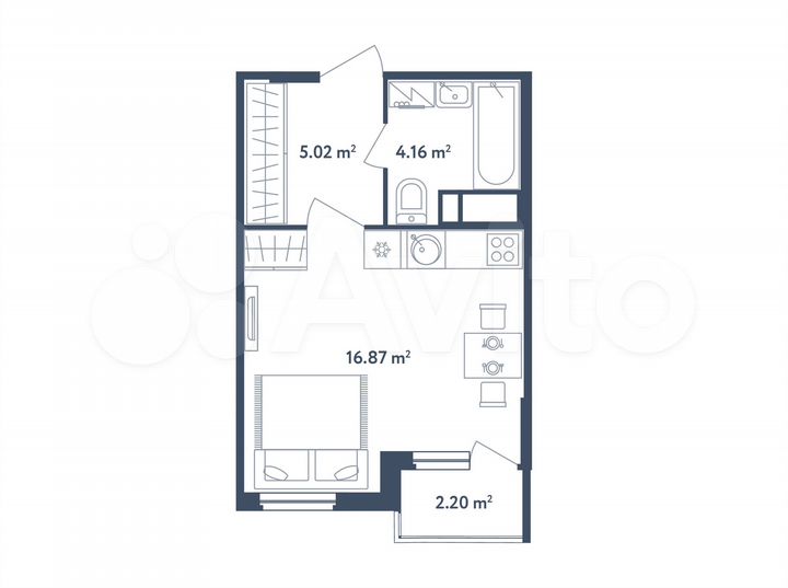 Квартира-студия, 27,2 м², 2/4 эт.