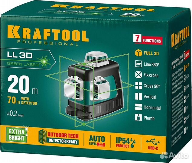 34641 kraftool LL 3D зеленый лазерный нивелир (34