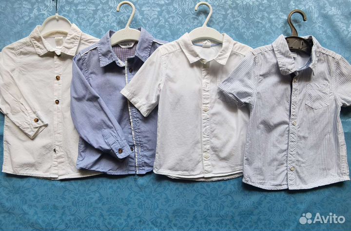 Рубашка белая голубая 86 92 для мальчика