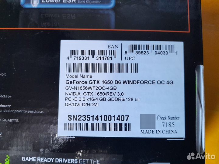 Видеокарта gigabyte nvidia GeForce GTX 1650 4гб gd