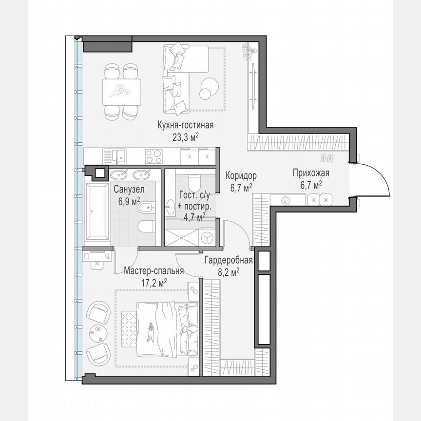 1-к. квартира, 73,6 м², 7/10 эт.