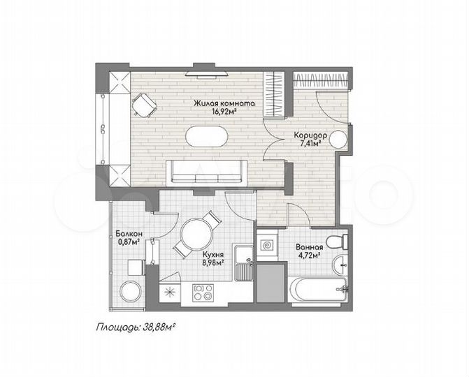 1-к. квартира, 38,9 м², 7/10 эт.