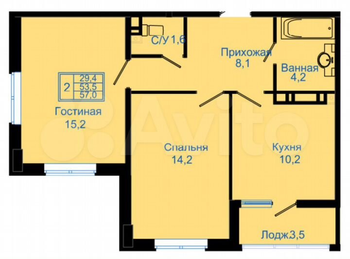 2-к. квартира, 57 м², 10/16 эт.