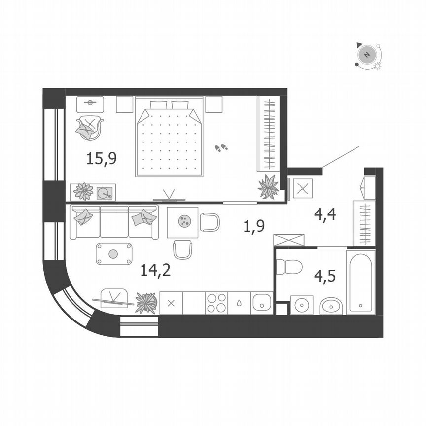 1-к. квартира, 40,9 м², 2/5 эт.