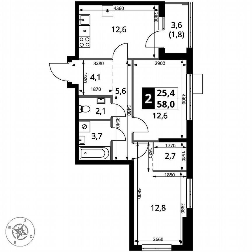 2-к. квартира, 58 м², 9/18 эт.