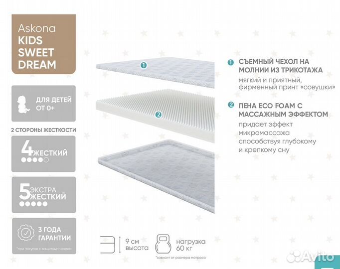 Матрас детский Askona, чехол, подушка