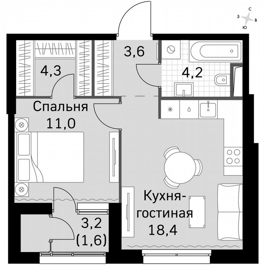 1-к. квартира, 42,8 м², 15/15 эт.