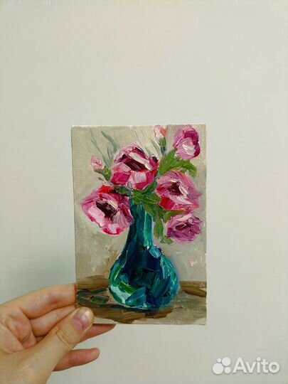 Карина маслом цветы в вазе миниатюра