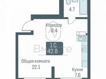 1-к. квартира, 42,8 м², 2/24 эт.