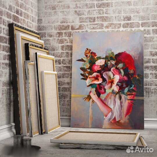 Картина маслом на холсте Девушка с букетом