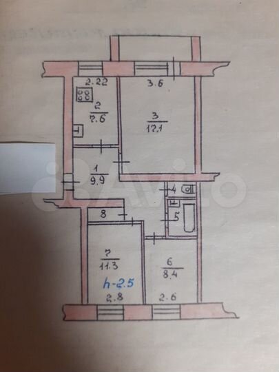 3-к. квартира, 60,4 м², 2/5 эт.