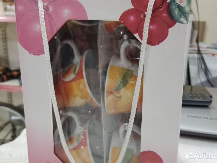 Кофейные чашки и блюдца, 6 штук, новые, в коробке